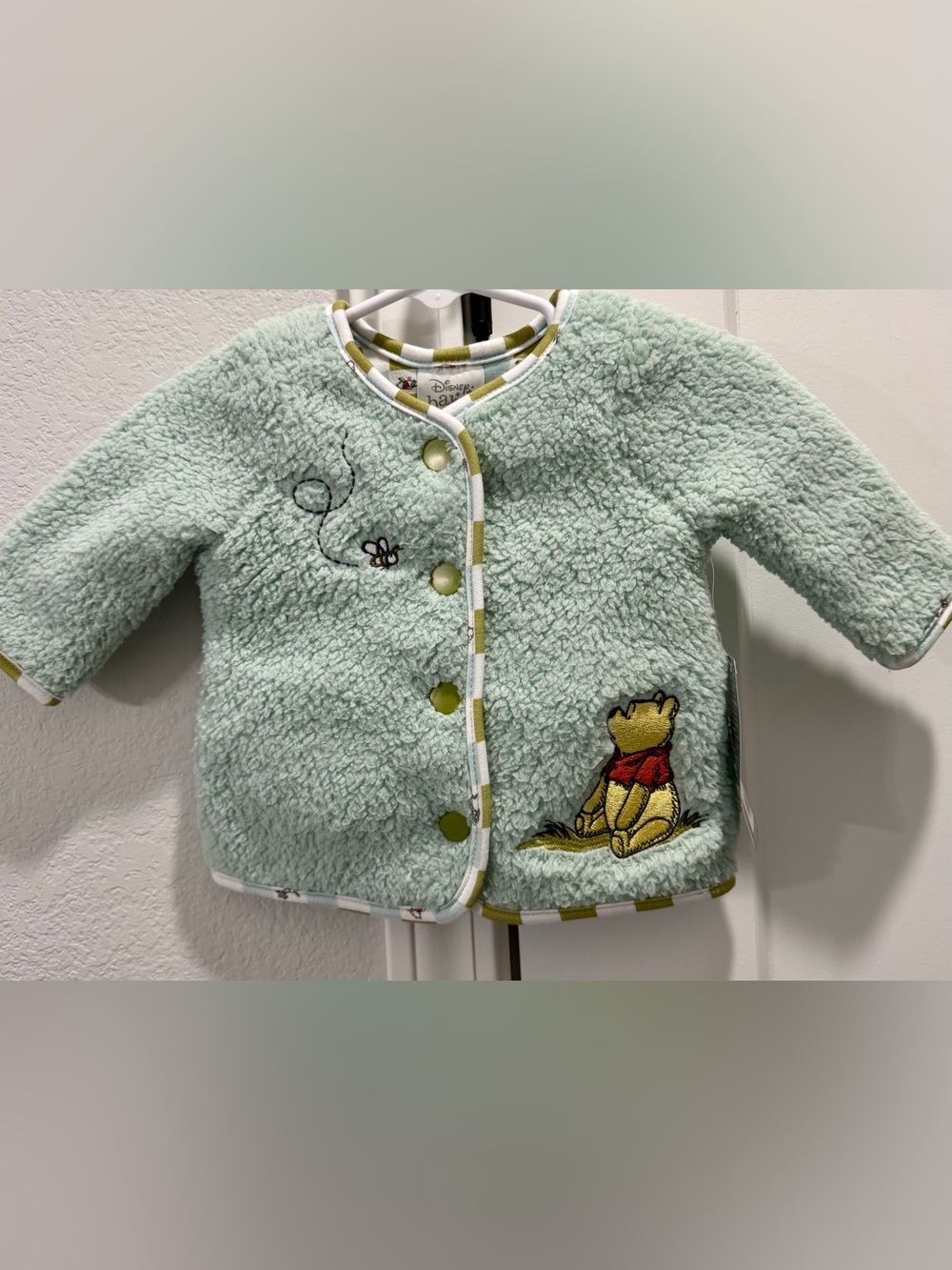 Disney Mint Green Faux Sherpa Snap Winnie the Pooh Baby Jacket Coat 0-3 Months